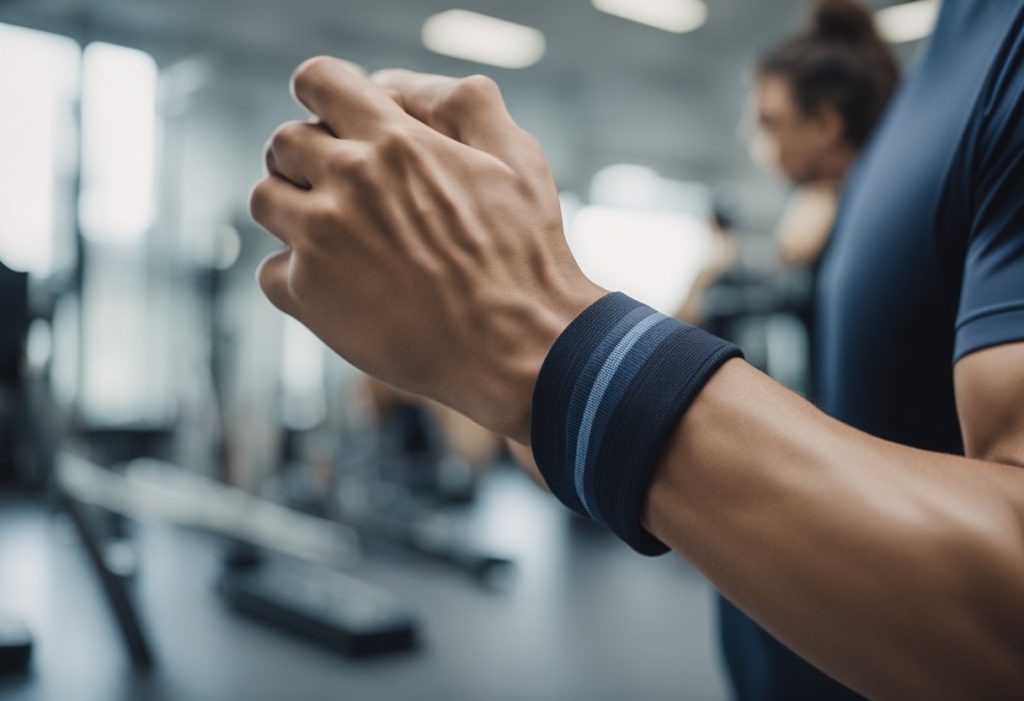 A fitness enthusiast wearing wrist straps to alleviate pain, depicting the common issue of 'Why Does My Wrist Hurt When I Workout' experienced by many during exercise.