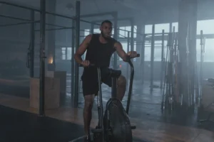 calories burn exercising – man working out on elliptical machine in gym for daily calorie burn