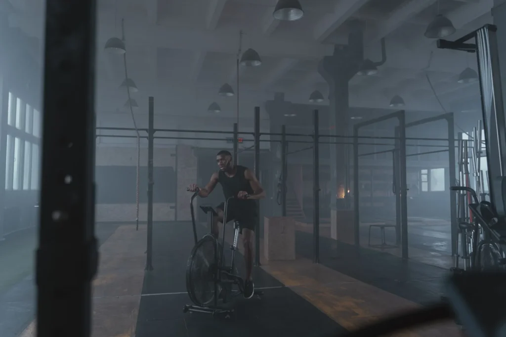 Athlete training in gym, the kind of workout an AI workout generator can help plan